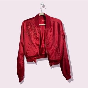 BURGUNDY GUESS SILK BOMBER JACKET